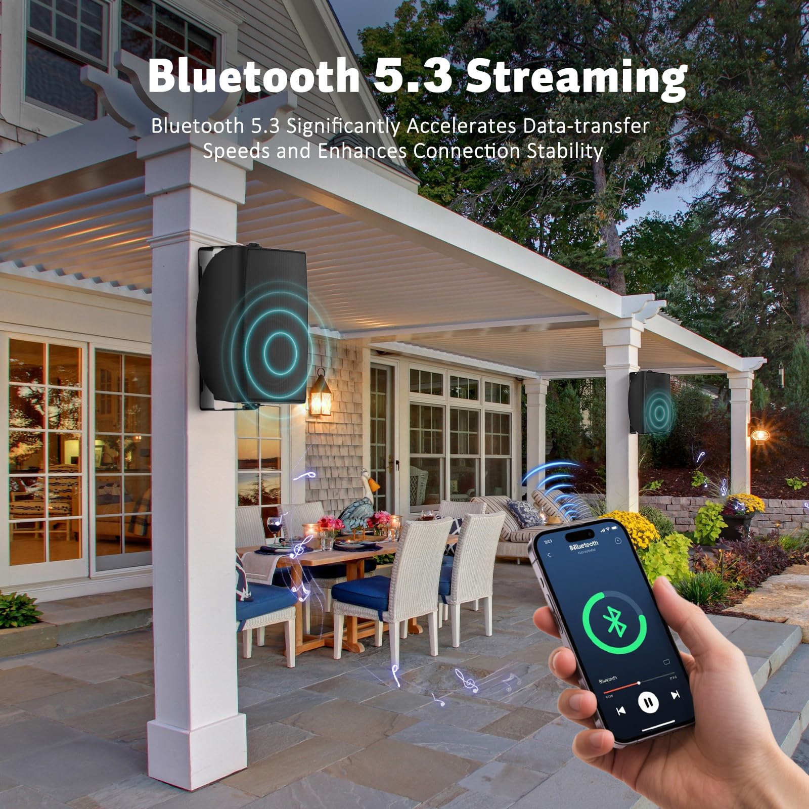 STUDIOFINIX 8-Zoll 600W Outdoor-Bluetooth-Lautsprecher, wasserdicht/kabelgebunden, wandmontierbar für Terrassen, Häuser, Poolbereiche, Decks, Hinterhöfe (Paar, schwarz)