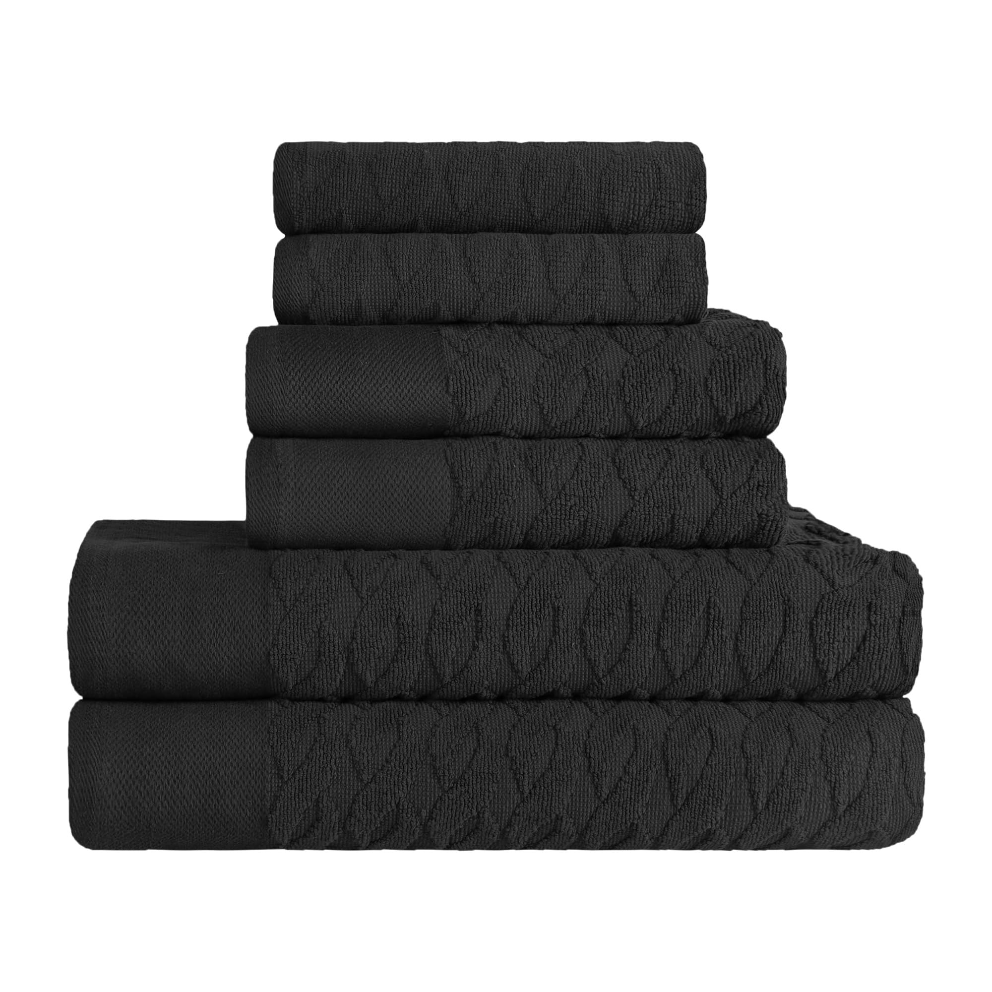 Superior Lot de 6 Serviettes en Coton Turc Jacquard à Chevrons Ultra moelleuses pour Salle de Bain, Douche, Spa, Accessoires de Maison, Serviettes pour Le Visage, Les Mains, Le Bain, l'appartement,