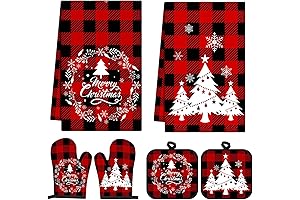 6 Pcs Christmas Kitchen Decor Set Christmas Oven Mitts and Pot Holders Xmas Dish Towels