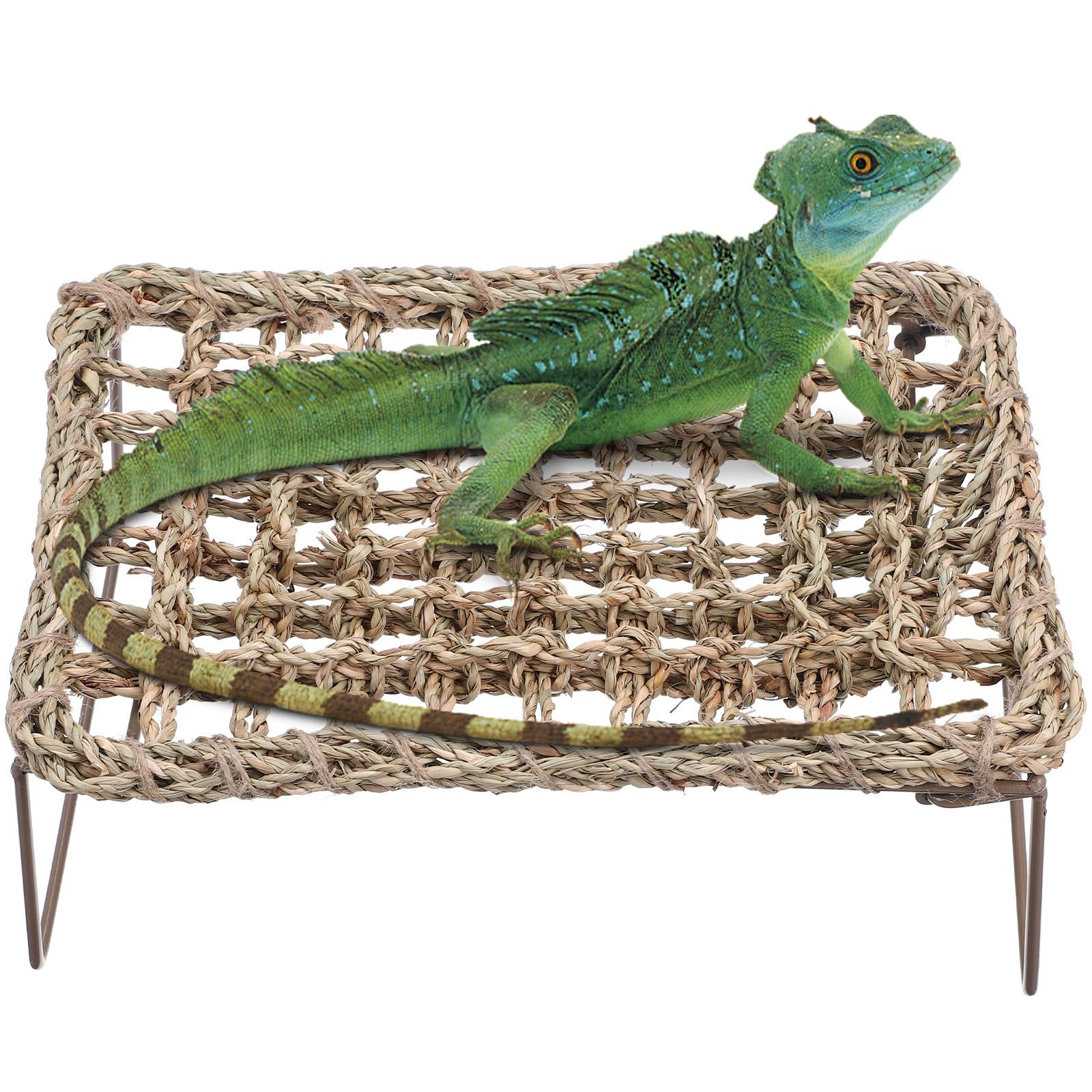 PRETYZOOM Lot de 2 Hamacs Tressés en Herbe pour Dragon Barbu, Lit Polyvalent en Fer et Fibres Naturelles, pour Reptiles et Cachette Estivale