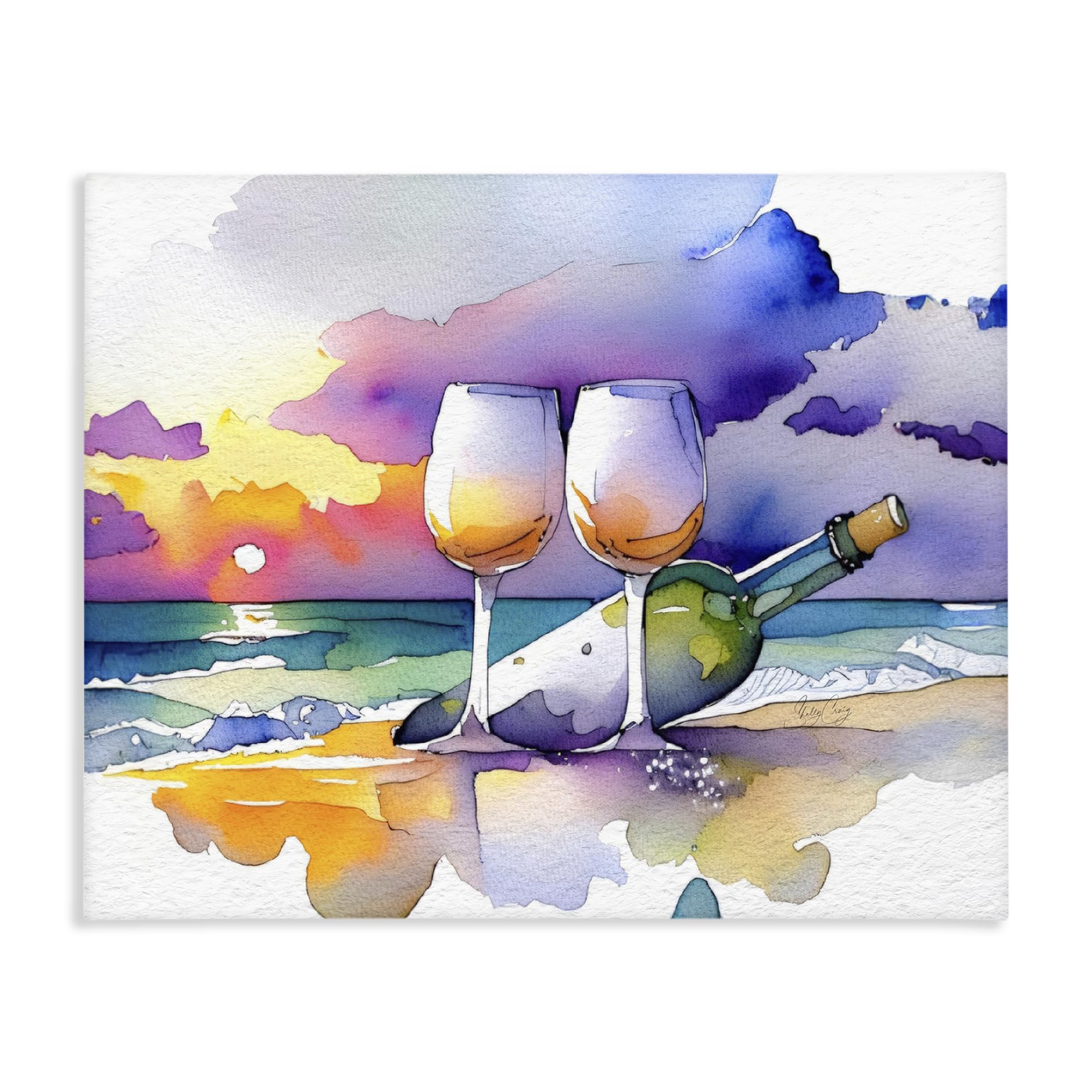 Stupell Industries 'Coastal Cheers with Wine', Canvas Art, 30 x 24 Inches, Easy to Hang and Sturdy, Made in USA, by Shelly Craig