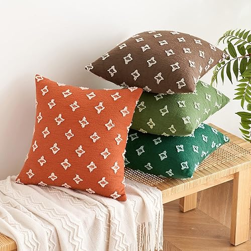 Miniatura 5 de EMEMA Juego de 2 fundas de almohada decorativas de jacquard rombo, fundas de cojín cuadradas para sofá, cama, sala de estar y dormitorio, 20 x 20