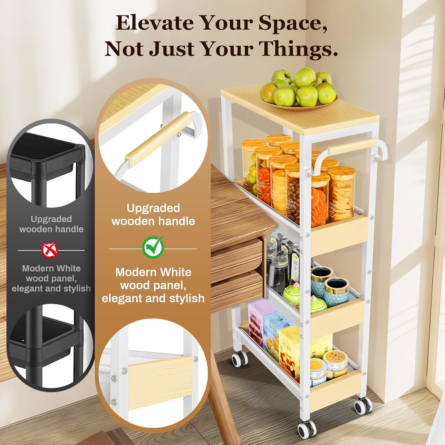 4 Tier Home Gym Storage Rack with Wheels, Yoga Mat Rack Small Dumbbell Weight Rack, Multi-Functional Wood Metal Gym Equipment Storage Rack Workout Cart for Women Kettlebell Fitness Organizer