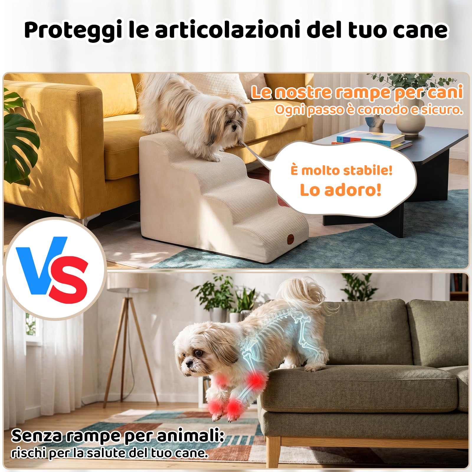 X XBEN Scala er Animali, Scale per Cani e Gatti Piccoli, Anziani e Feriti | 33D Schiuma ad Alta Densità, Pendenza Dolce, Fodera Lavabile, Aderenza, Antiscivolo, per Letto e Divano, 4 Gradini, 50 CM
