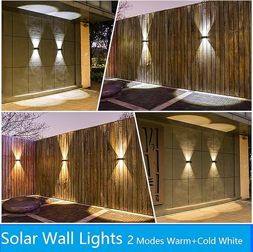 Miniatura 5 de ASLIDECOR Luces solares de pared con 2 modos de luz blanca cálida/blanco frío, iluminación decorativa impermeable para exteriores con panel solar