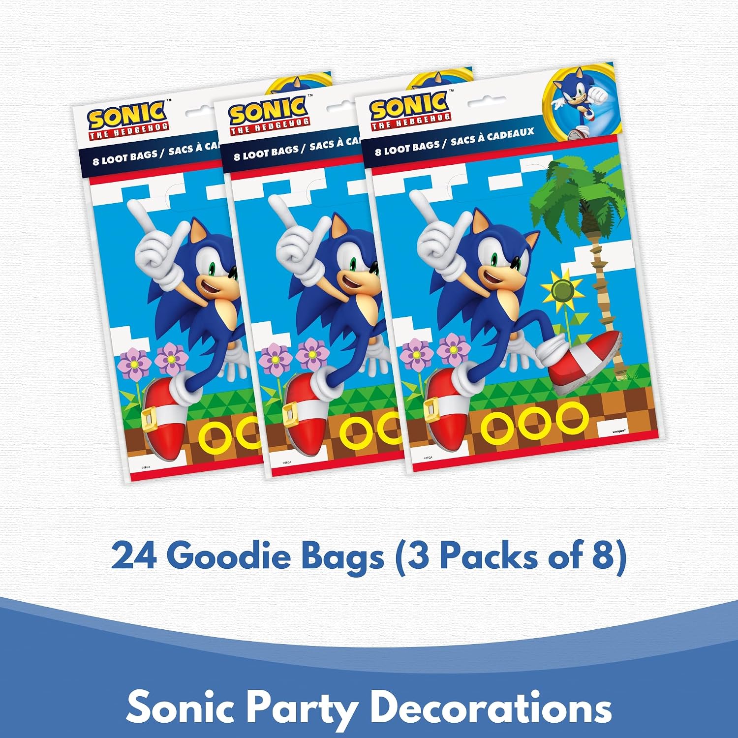 Unique Sonic Party Bags and Tattoos for 24 - Sonic Birthday Party Decorations - Goodie Bags, Tattoos, Checklist - Officially Licensed