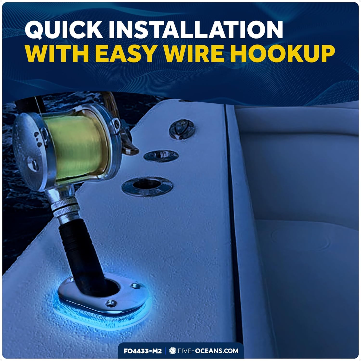 Five Oceans Blue LED Rod Holder Accent Bezel Ring, Fits All and Most Standard Rod Holders, Made of Grade Marine Durable Materials, 12 Volts, Multiple Packs