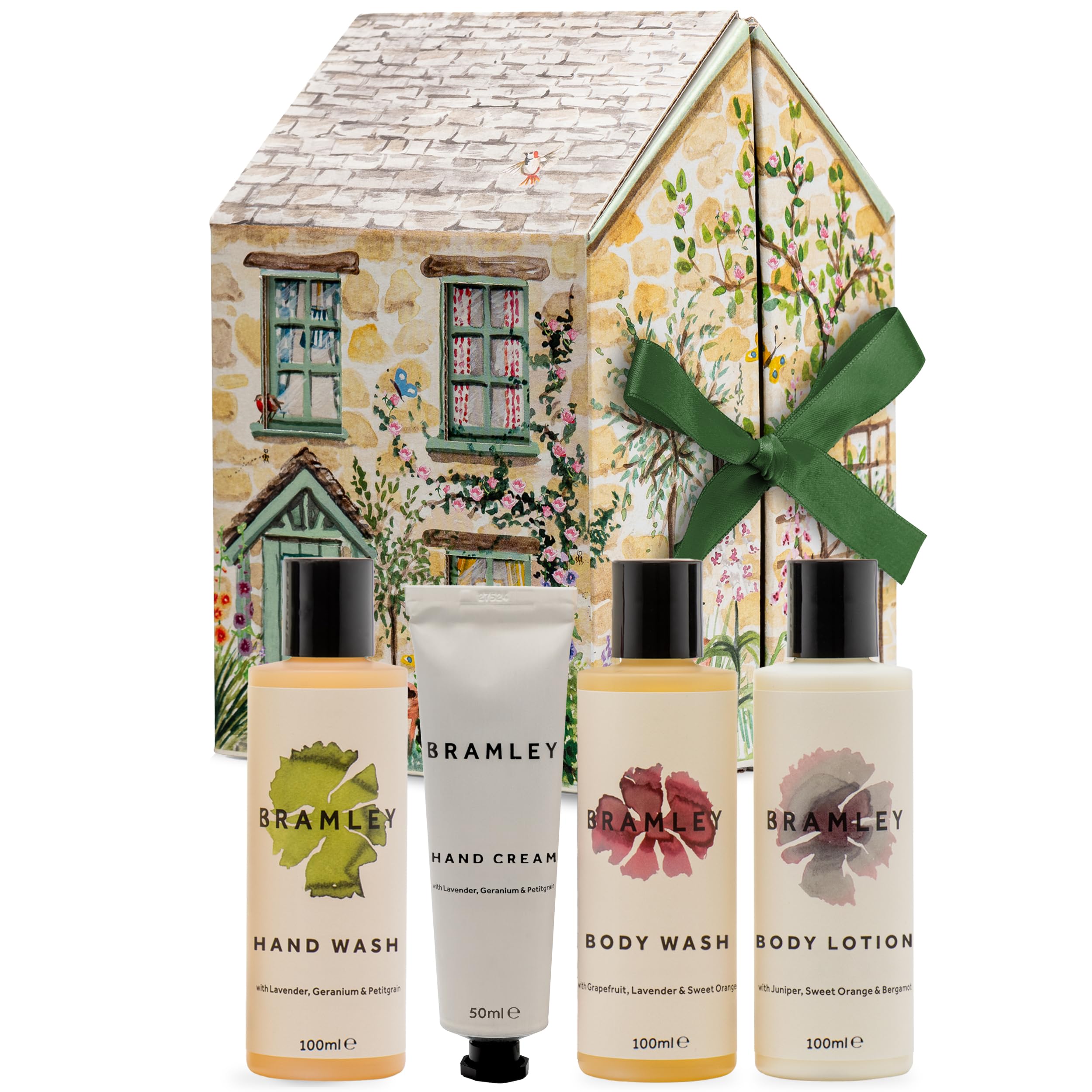 Bramley Little Bramley Cottage Gift Set, Hand Wash, Hand Cream, Body Wash and Body Lotion in a Beautiful House Gift Box for Birthday, Christmas, Leaving and Congratulations Gifts