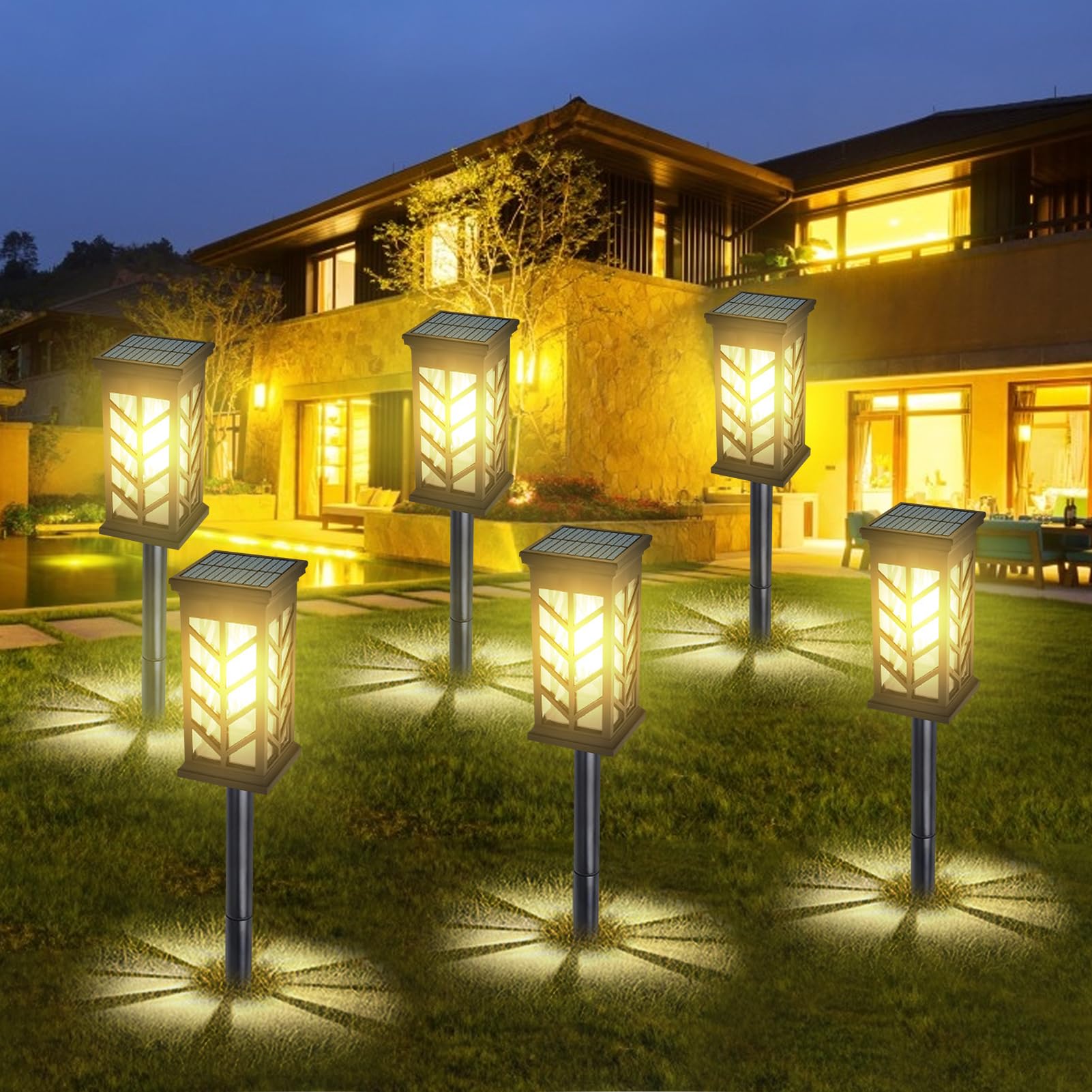 ACAREY Solarleuchten Garten, 4000K Warmweiß Solarlampen, IP65 Wasserdicht Solar Gartenleuchten, Wolfram Licht für Außen, Rasen, Terrasse, Hof (6 Stück)