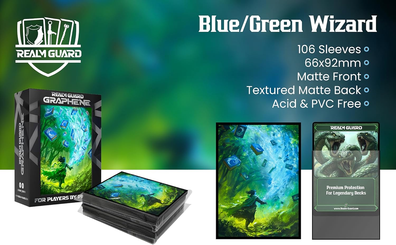 Graphene -100ct Textured Matte TCG/MTG Card Art Sleeves (Blue/Green Wizard)