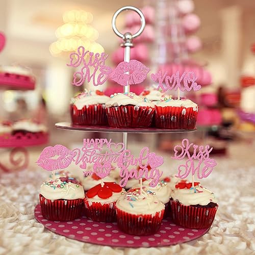 Miniatura 10 de 24 piezas de decoración para cupcakes para el día de San Valentín con purpurina, rosa, dulce amor, corazón, Be My Valentine para cupcakes temáticos