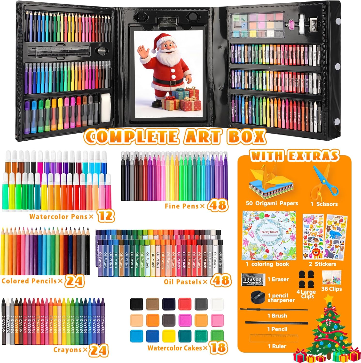 Art Supplies,297 Pack Art Set Drawing Kit for Girls Boys Artist, Deluxe Gift Art Box with Trifold Easel,Includes Oil Pastels, Colored Pencils, Coloring Book, Scissors, Apron,Origami Paper 40 Sheets