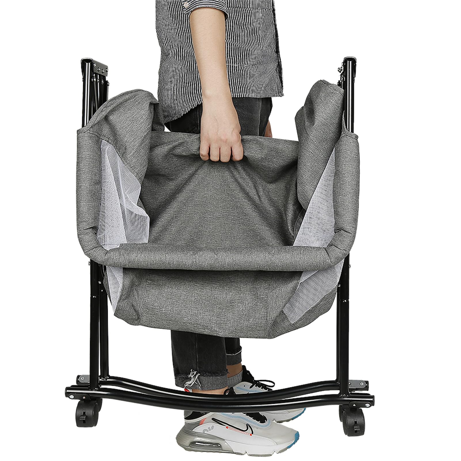 Baiyun Beistellbett Baby, 2 in 1 Babybett und Babywiege, Kinderbett mit Rollen, Moskitonetz, Lagerungstasche und Matratze, Multifunktional Kinderbett Faltbares Tragbares (Modell 4 Grau)