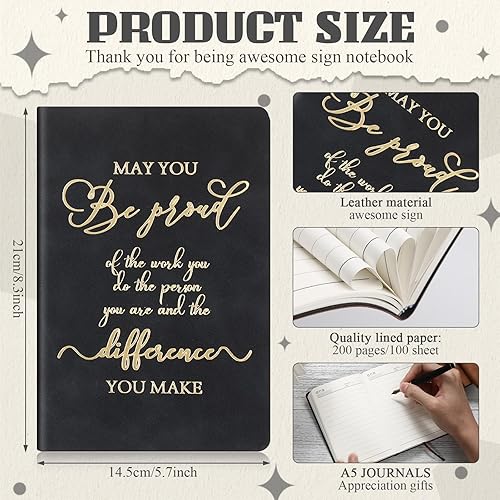 Miniatura 2 de 20 cuadernos de cuero con texto en inglés "Thank you" (A5) a granel, regalo inspirador para mujeres, hombres, empleados, compañeros de trabajo,