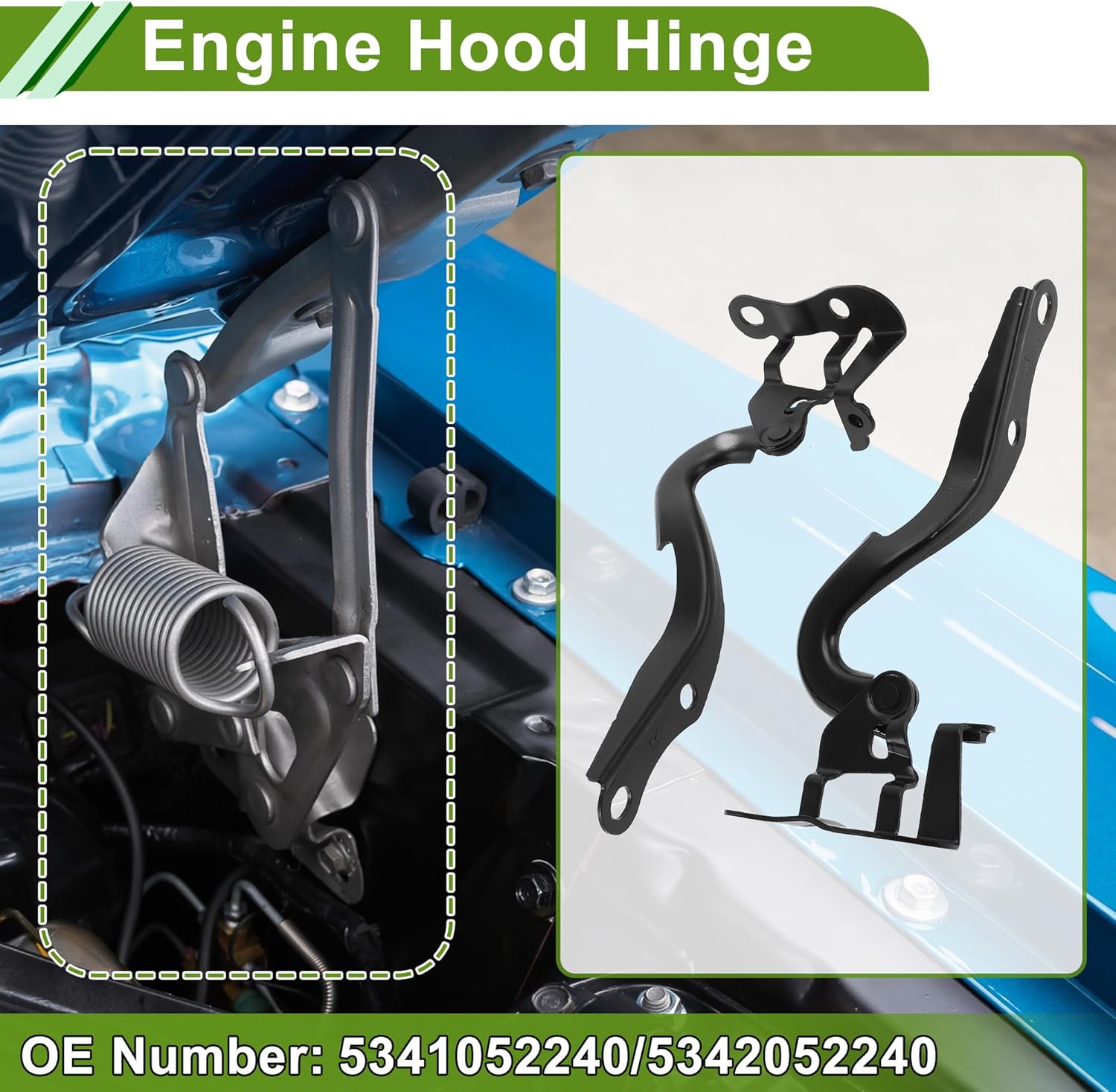 No.5341052240/5342052240 Hood Hinges for Toyota Yaris 2007-2016 Black Front Driver and Passenger Side Front Bonnet Bracket Iron 1 Pair