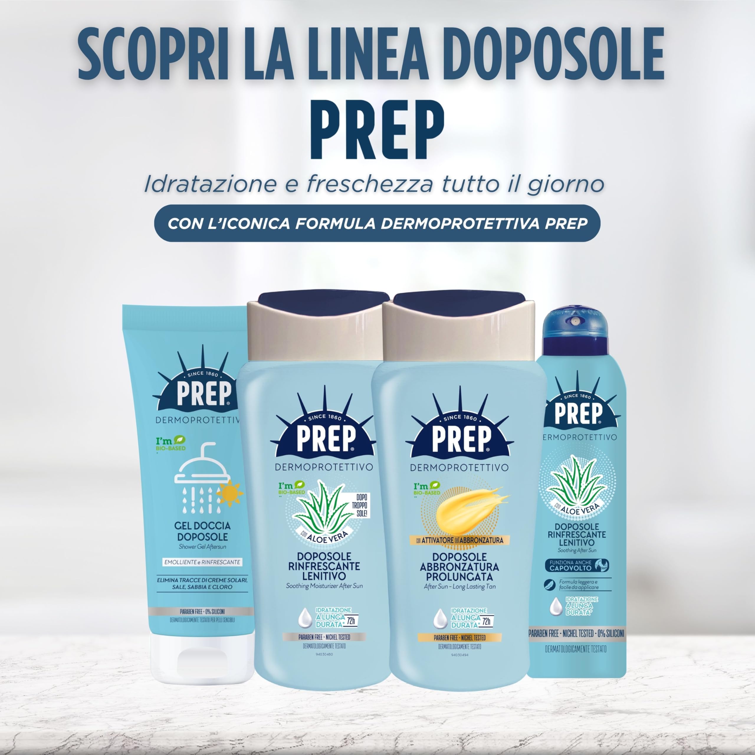 Prep, Doposole Rinfrescante Lenitivo, 72H di Idratazione, Sollievo Immediato, Con Aloe Vera, Senza Parabeni, 200ml