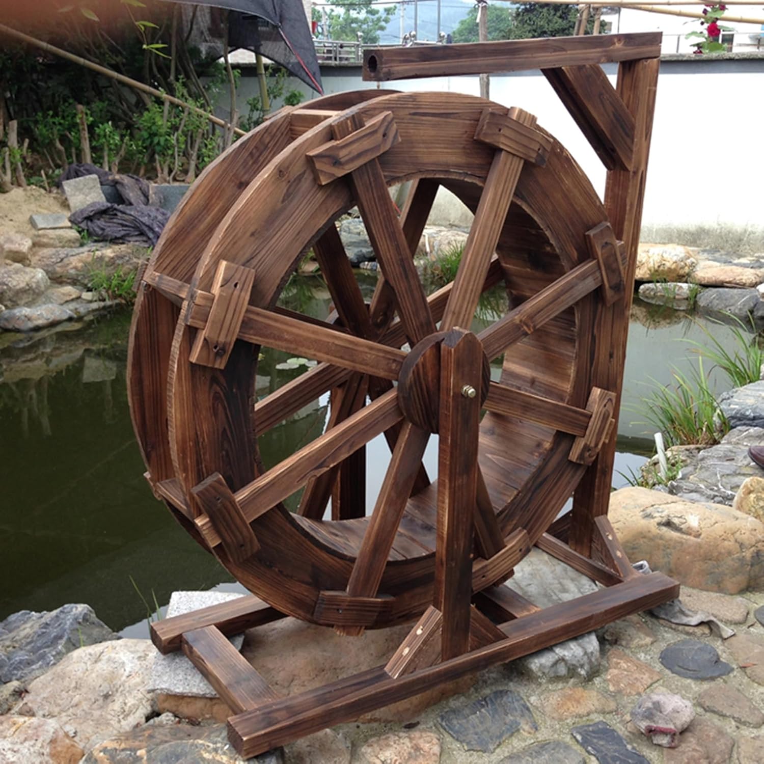 Water Fountain for Garden,Waterwheel Fountain Wood Water Wheel Waterfall Fountain Leisurely Water Feature Family Patio Fountain Decoration Vintage Outdoor Indoor Balcony Ornamental (Size : 90cm)