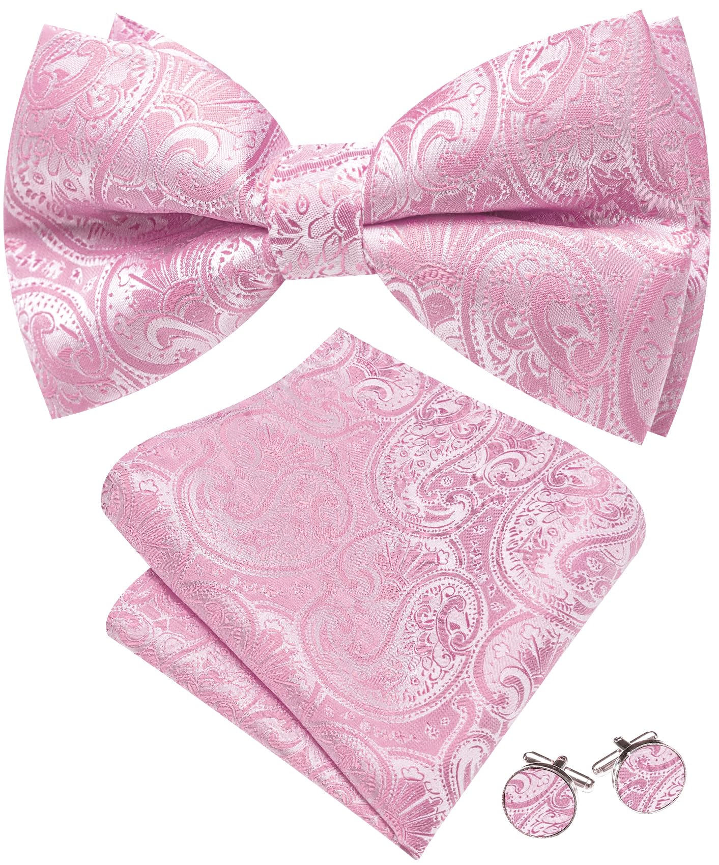 Barry.Wang Paisley Striped Bow Tie for Men Silk Pre-Tied Bowtie Set