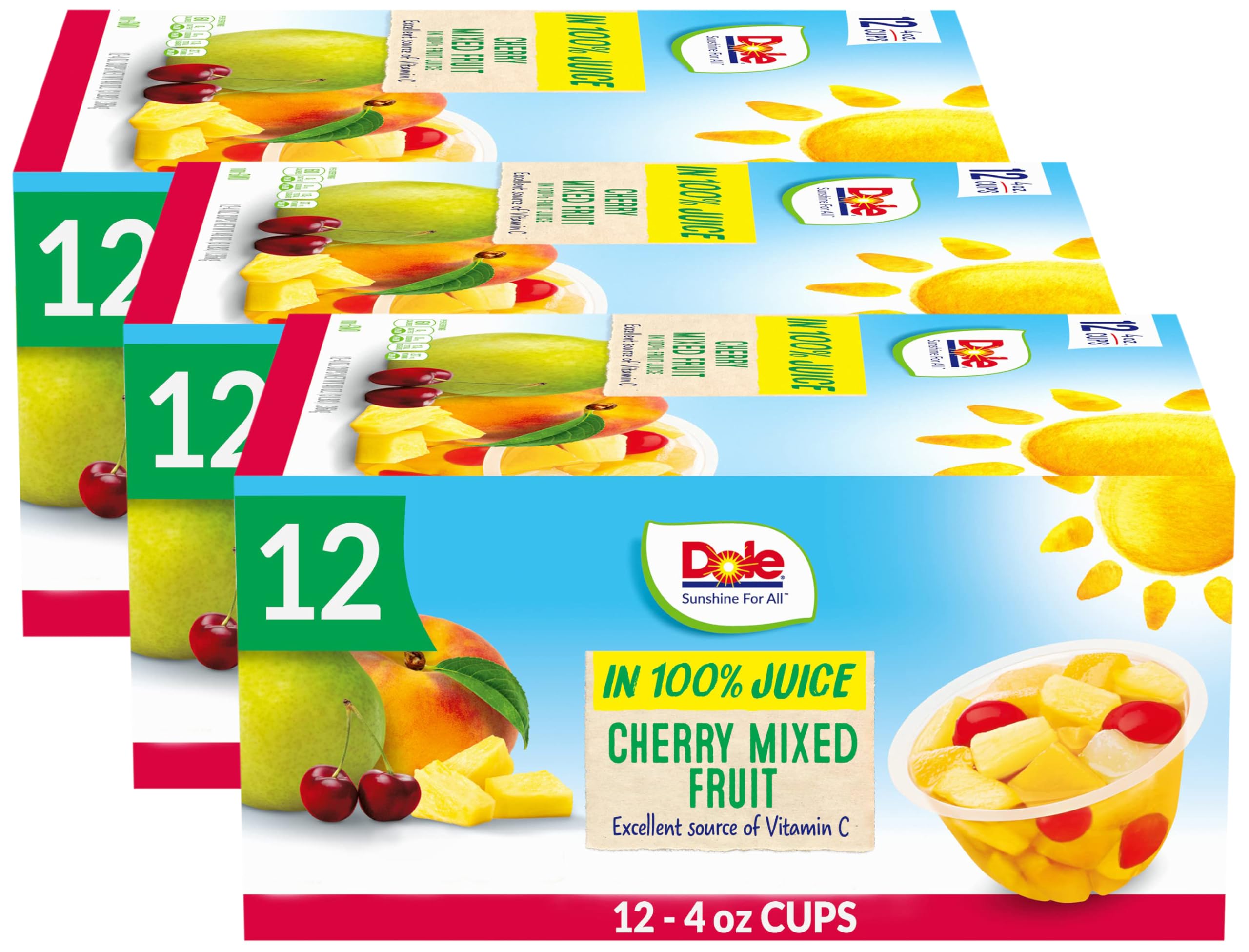 Cherry Mixed Fruit Bowls Snack in 100% FruitJuice 12-4, 4 Ounce (Pack of 36)
