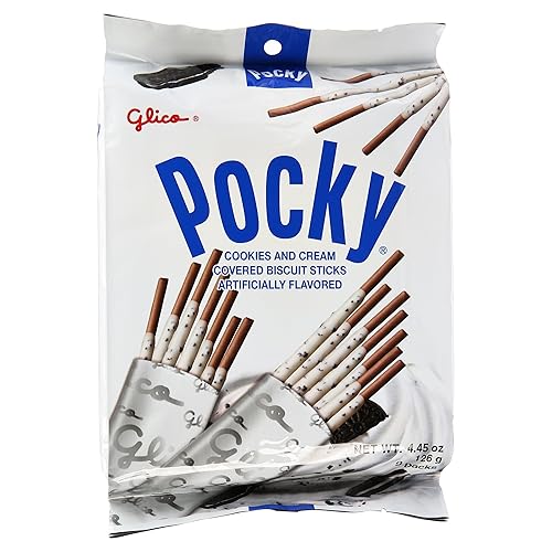 Miniatura 2 de Glico Palitos de galletas cubiertos de galletas y crema, 4.45 onzas y bolsillo, palitos de galletas cubiertos de crema de fresa (9 bolsas