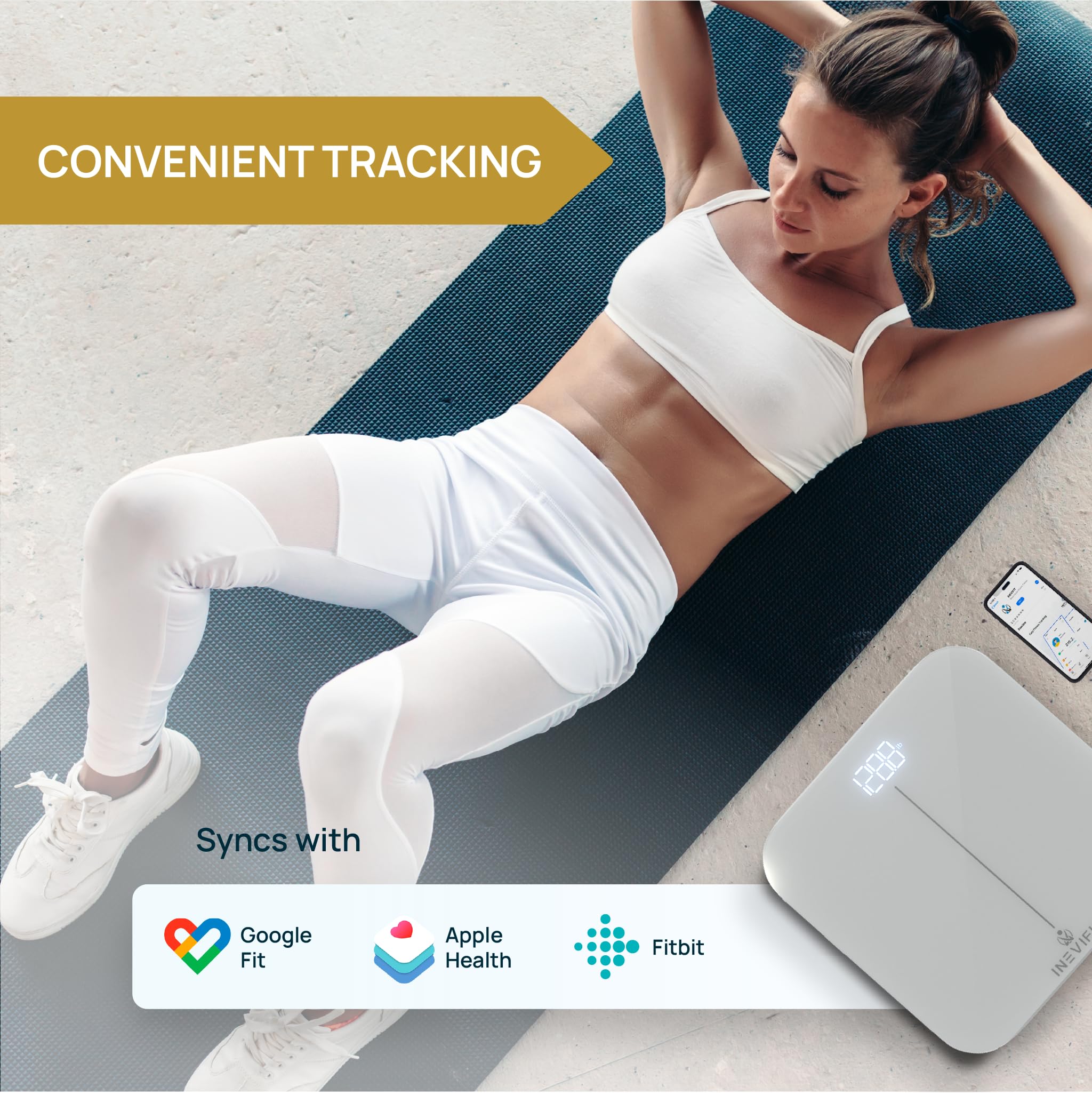 INEVIFIT Báscula de Baño Premium Inteligente, Báscula de Baño Digital Bluetooth de Alta Precisión, Mide con Precisión El Peso Y El Bmi, Silver-Ss