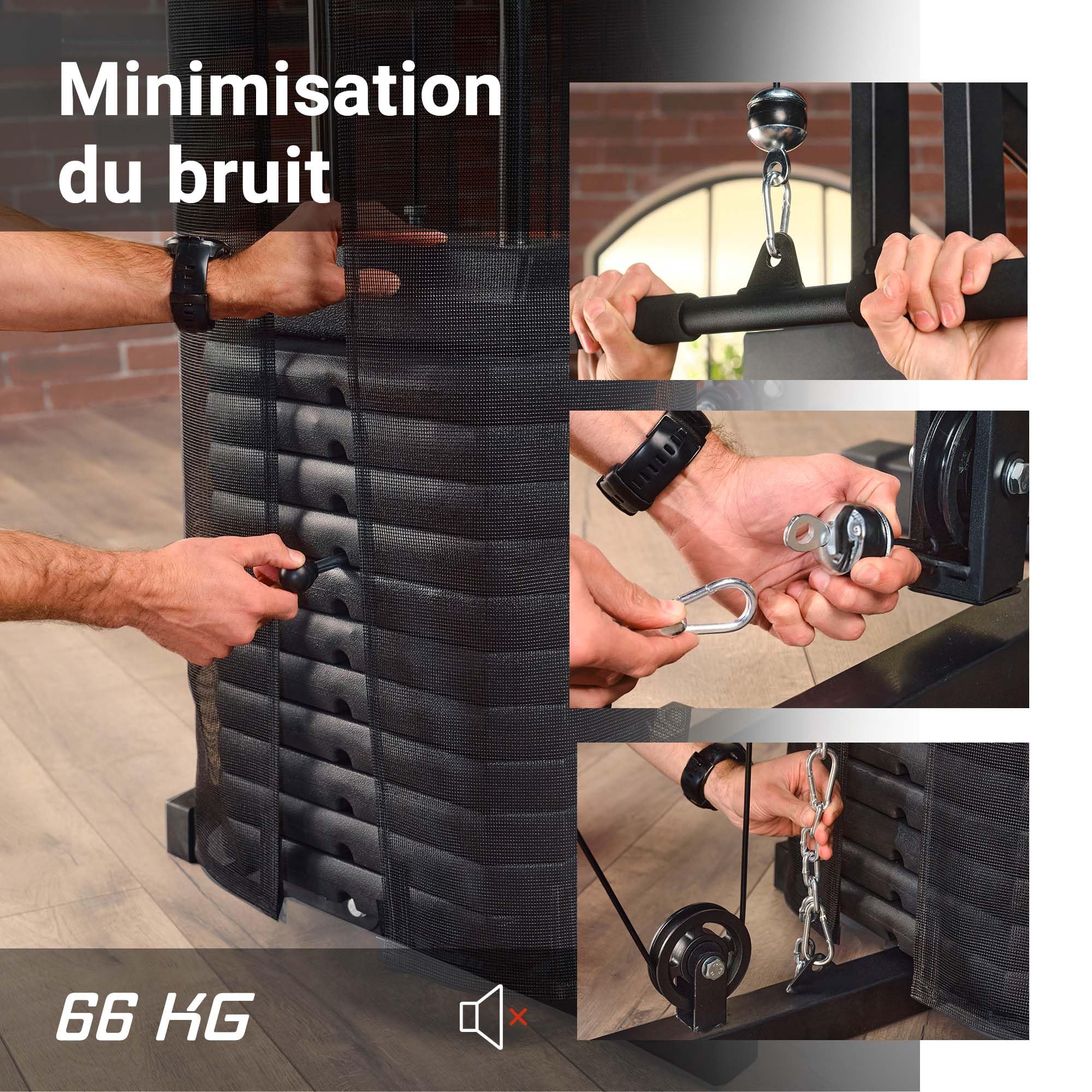 Hop-Sport Station de Musculation Multifonction Complet HS-1044K, Multigym avec 1 Station + 66 kg, Fitness Musculation Appareil avec poulie Haute, Papillon et tirage latéral