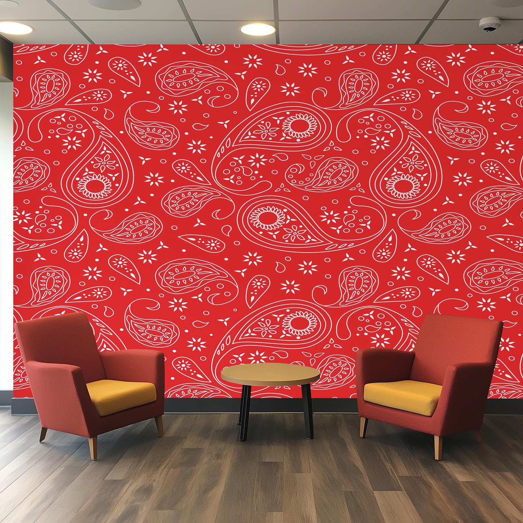 Papier peint panoramique paisley rouge et blanc 300x210 cm