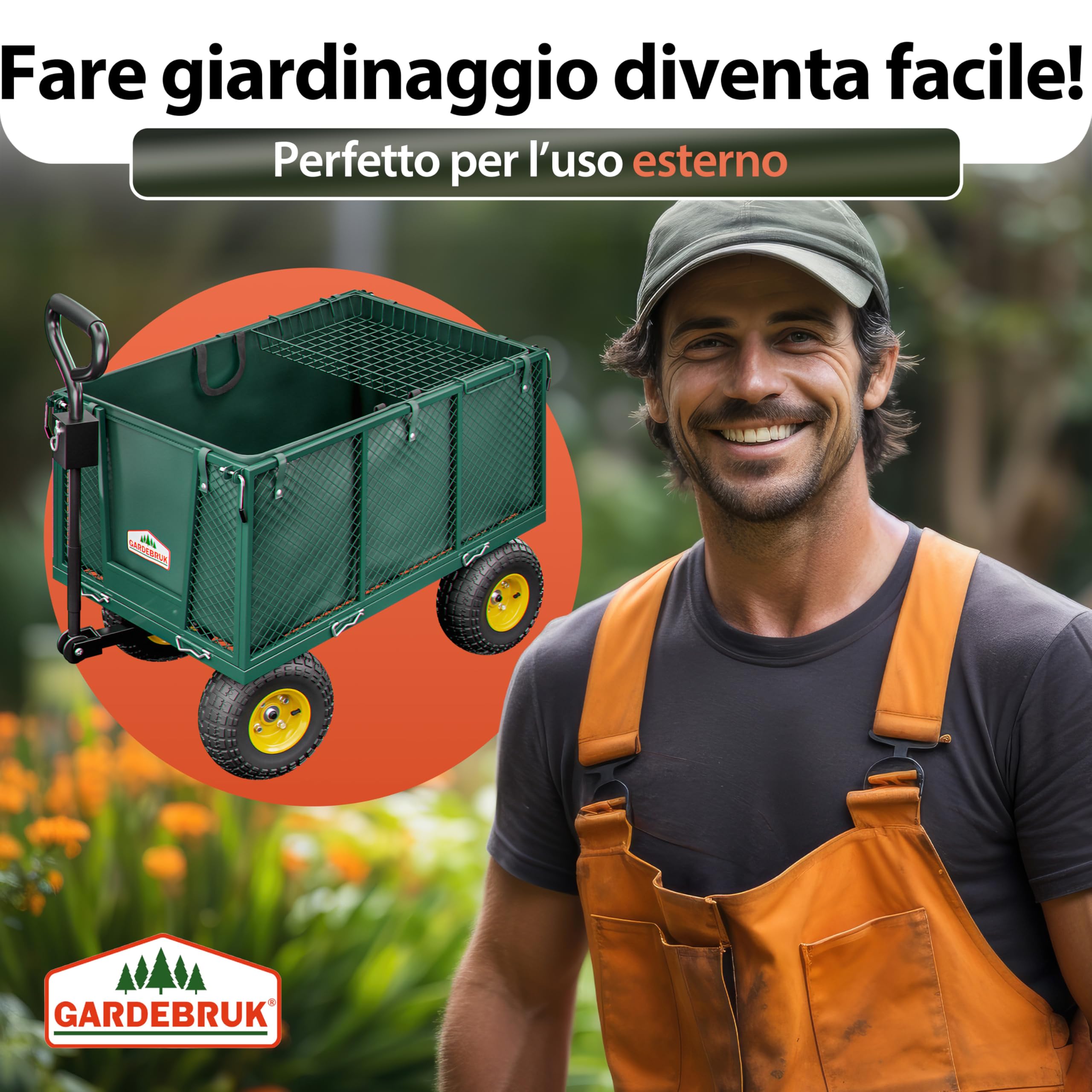 GARDEBRUK® Carrello Portatutto con Ruote 550 kg Rimorchio Carretto Grande da Giardino con Borsone in Tela Rimovibile