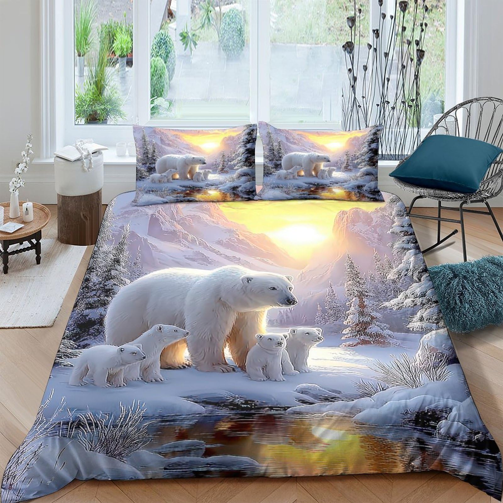 Ctjqhvkz Style-8 3D Printed Polar Bear Winter Forest Fitted Sheet Microfiber Soft Slip-Resistant Bed Cover For Bedroom Guest Room Single（135X200cm）