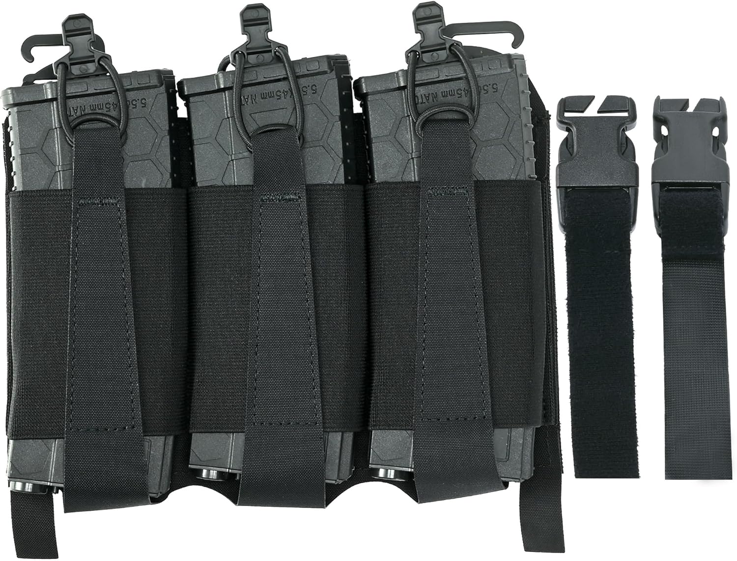 Triple Mag Pouch Front Placard,Tactifans Elastic 5.56 7.62 Rifle Magazine Pouch G Hook & 2 Webbing Buckle Kit for Tactical Vest