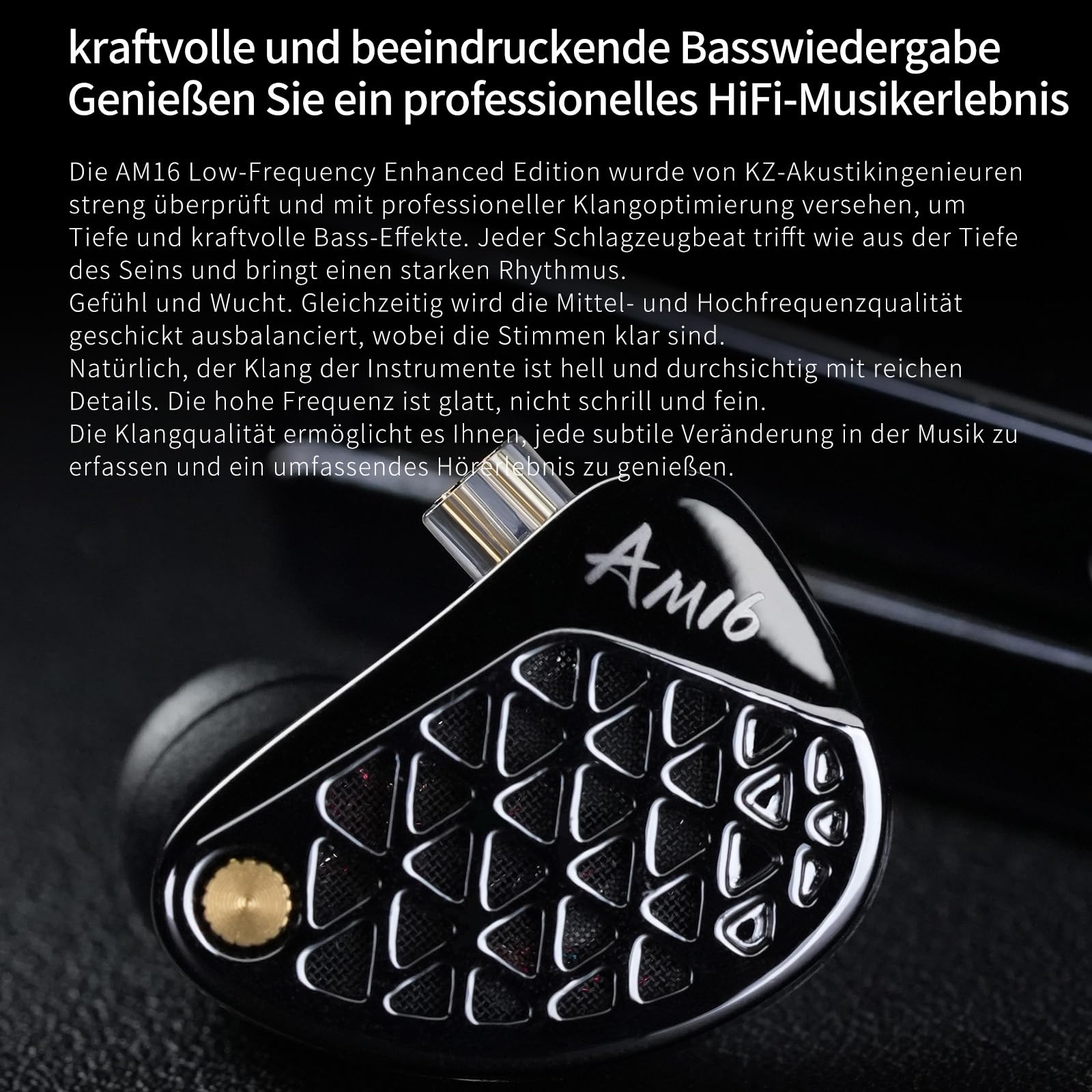 KZA COUSTICS KZ AM16 In Ear Monitor Kopfhörer mit 16 BA-Treibern, HiFi IEM mit klarem Stereoklang über alle Frequenzen, Gaming Ohrhörer mit Abnehmbarem Versilbertem OFC-Kabel für Musiker Audiophile