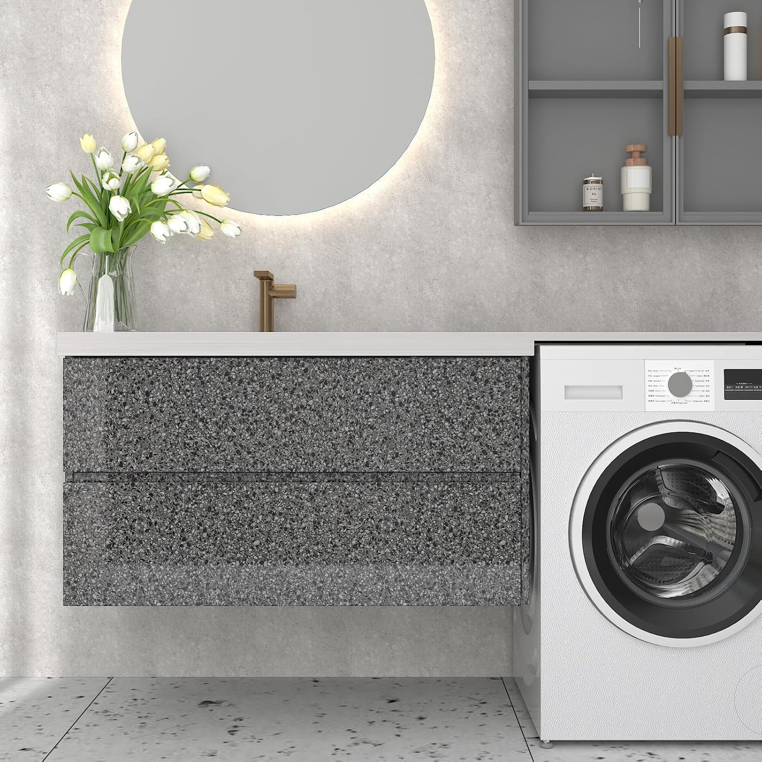 15.7"x472" Dark Grey Terrazzo Contact Paper Granite Peel and Stick Countertops for Kitchen Waterproof Removable Glossy Marble Contact Paper Gray Granite Vinyl Wrap for Desk Table Counter Top