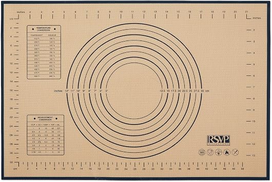 RSVP International Baking Collection, Food Grade Silicone Kitchen, Dishwasher Safe, Pastry Mat, 23.6x15.75", Tan/Black