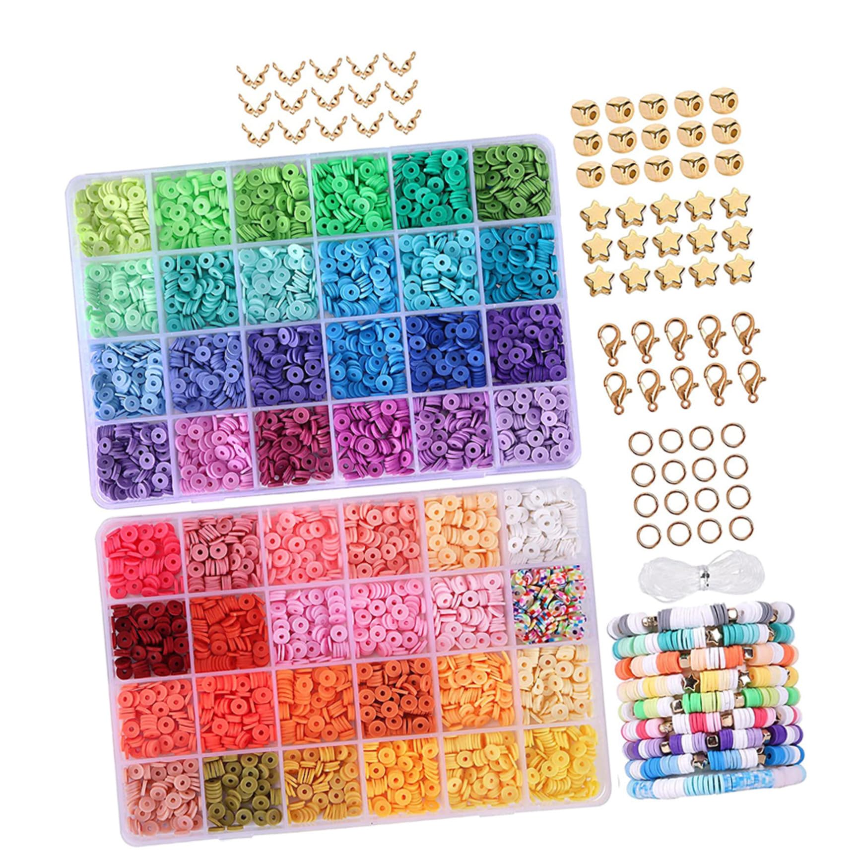 HAPINARY Kit per Creare Gioielli in Argilla Polimerica Perline per Braccialetti DIY per Artigianato Creativo, Confezione Completa Scatola Portaoggetti per Lavoretti Fai da Te