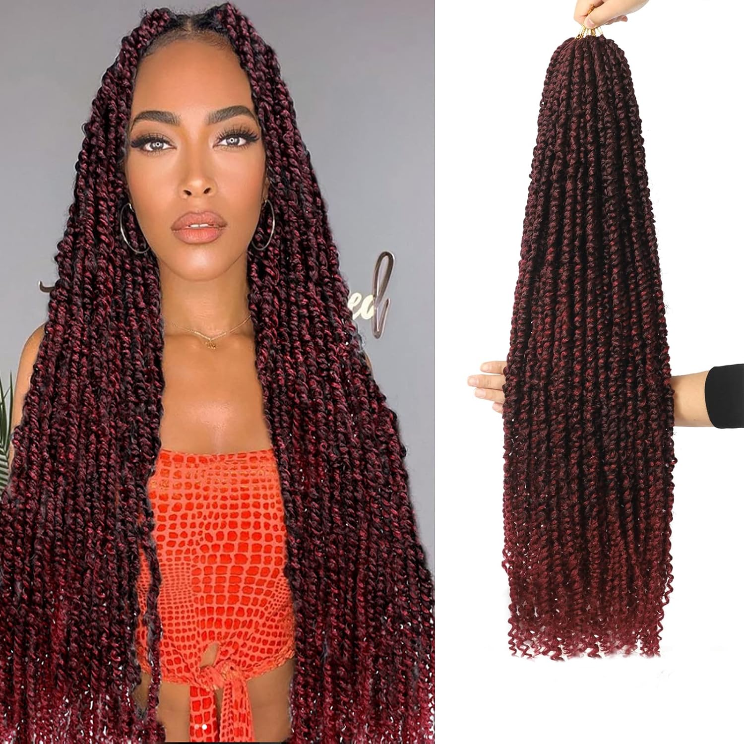 Passion Twist Hair 30 inch PreTwisted Ombre Brown T27 Long Passion Twist Crochet Hair Pre Looped Water Wave Crochet Curly End Braiding Hair Extensions for Black Women (30inch Pack of 6, 1B27)