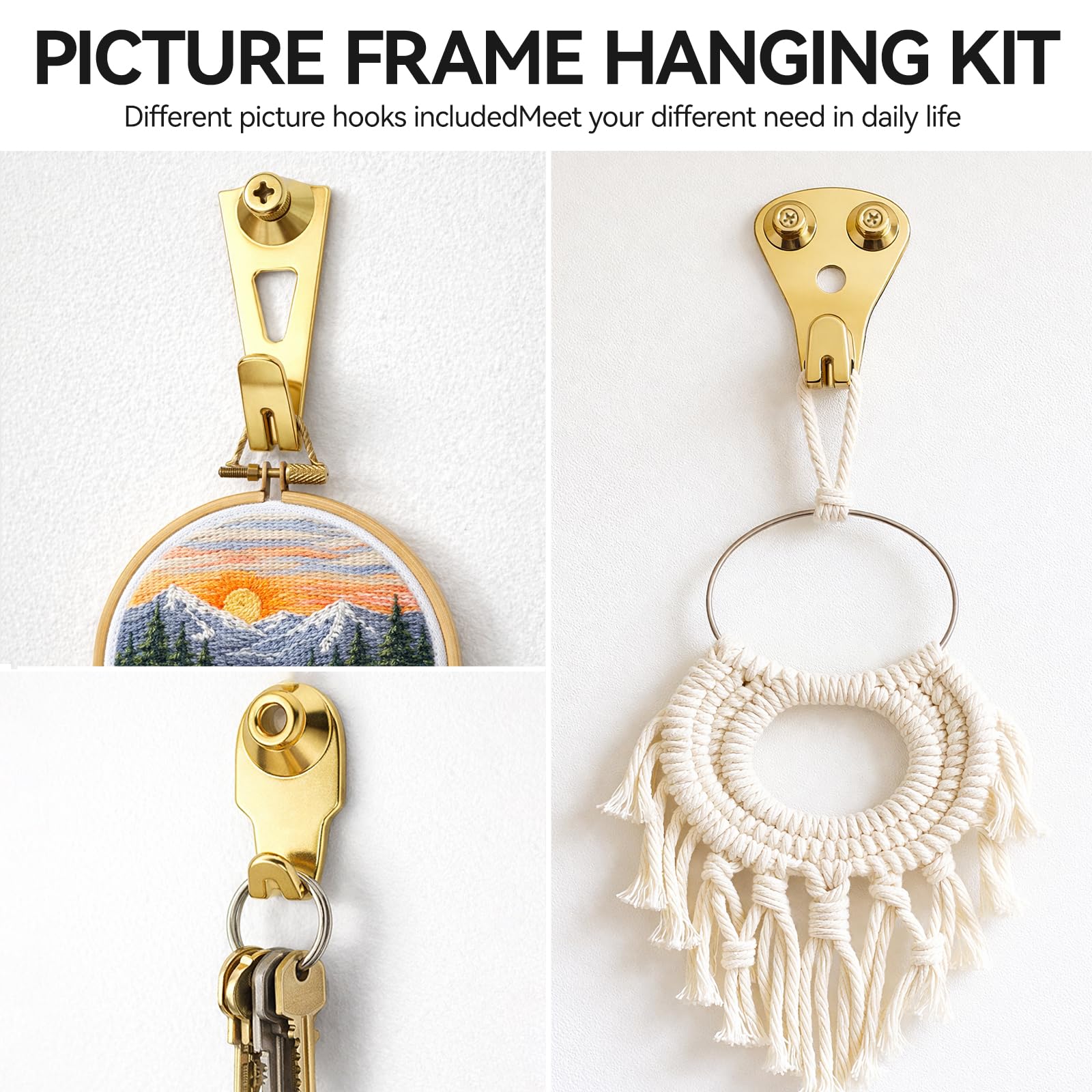 Kit di ganci per appendere quadri, ganci (50 30 20 4,5 kg) e chiodi, per appendere quadri, foto, specchi per cartongesso, legno, pareti a secco