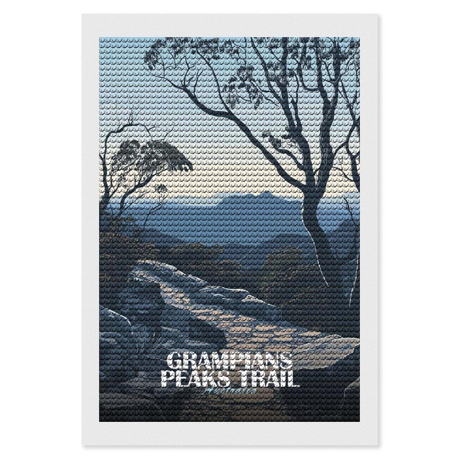 Junmoney Grampians Peaks Trail Australia Diamond Art Kit 8"x12", Holiday Gift Idea, for Women, Easy Handmade Project, Vintage Style Decor, Printed Canvas