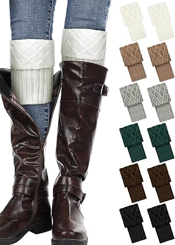 SATINIOR 6 pares de calcetines para botas de invierno para mujer, calcetines de punto trenzado, calcetines cortos de punto para botas, calentadores