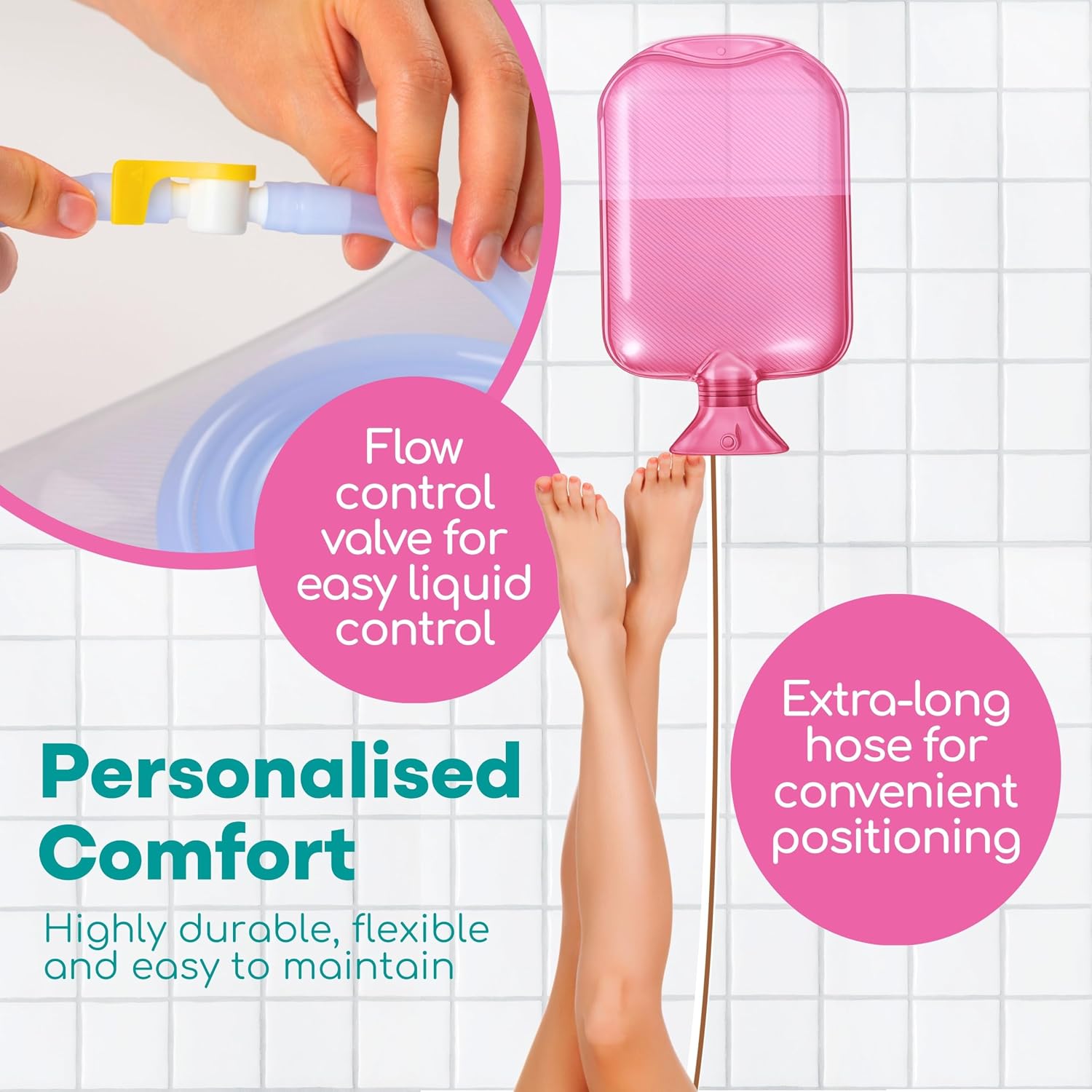 Medi Grade Enema Kit for Adults, 2L Enema Bag for Colon Cleanse, Pink Set