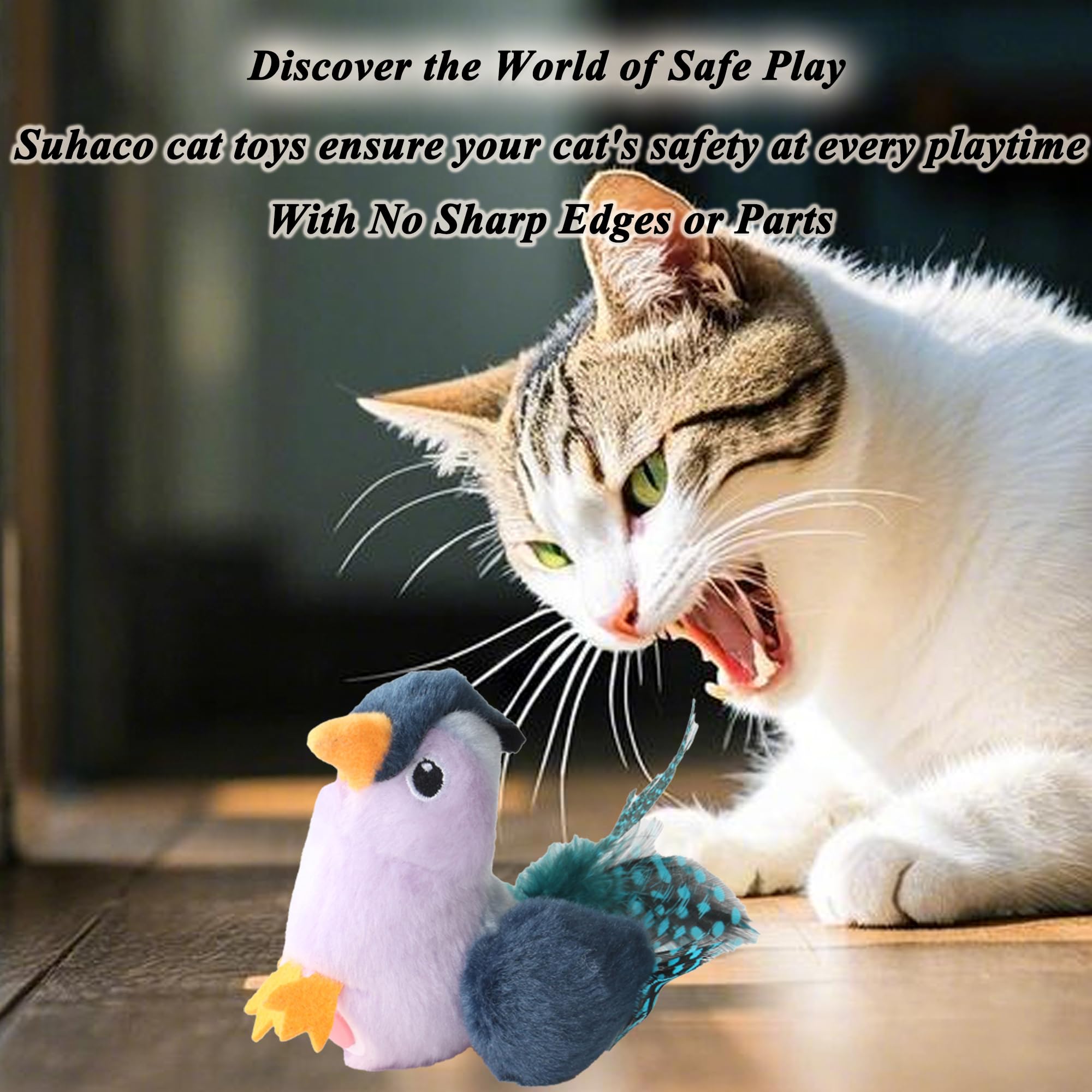 Suhaco Interactief kattenverenspeelgoed, melodie-jager, chirpy Bee kattenspeelgoed voor katten, pluche kattenspeelgoed voor binnenkatten en volwassenen, grappig piepend kittenspeelgoed voor verveling