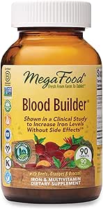 MegaFood, Blood Builder, Iron Supplement, Support Energy, Combat Fatigue Without Nausea or Constipation, Non-GMO, Vegan, 90 Tablets/Take 1 Daily (FFP)