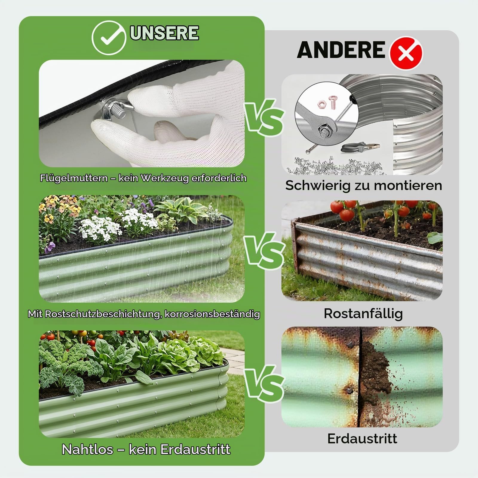 INNO STAGE Verzinktes Hochbeet, Metall, Pflanzkästen für den Außenbereich, für den Anbau von Gemüse, Kräutern, Blumen, Stahlpflanzen, Hochbeet, (Olivgrün, 8FTX2FTX1FT 1pack)