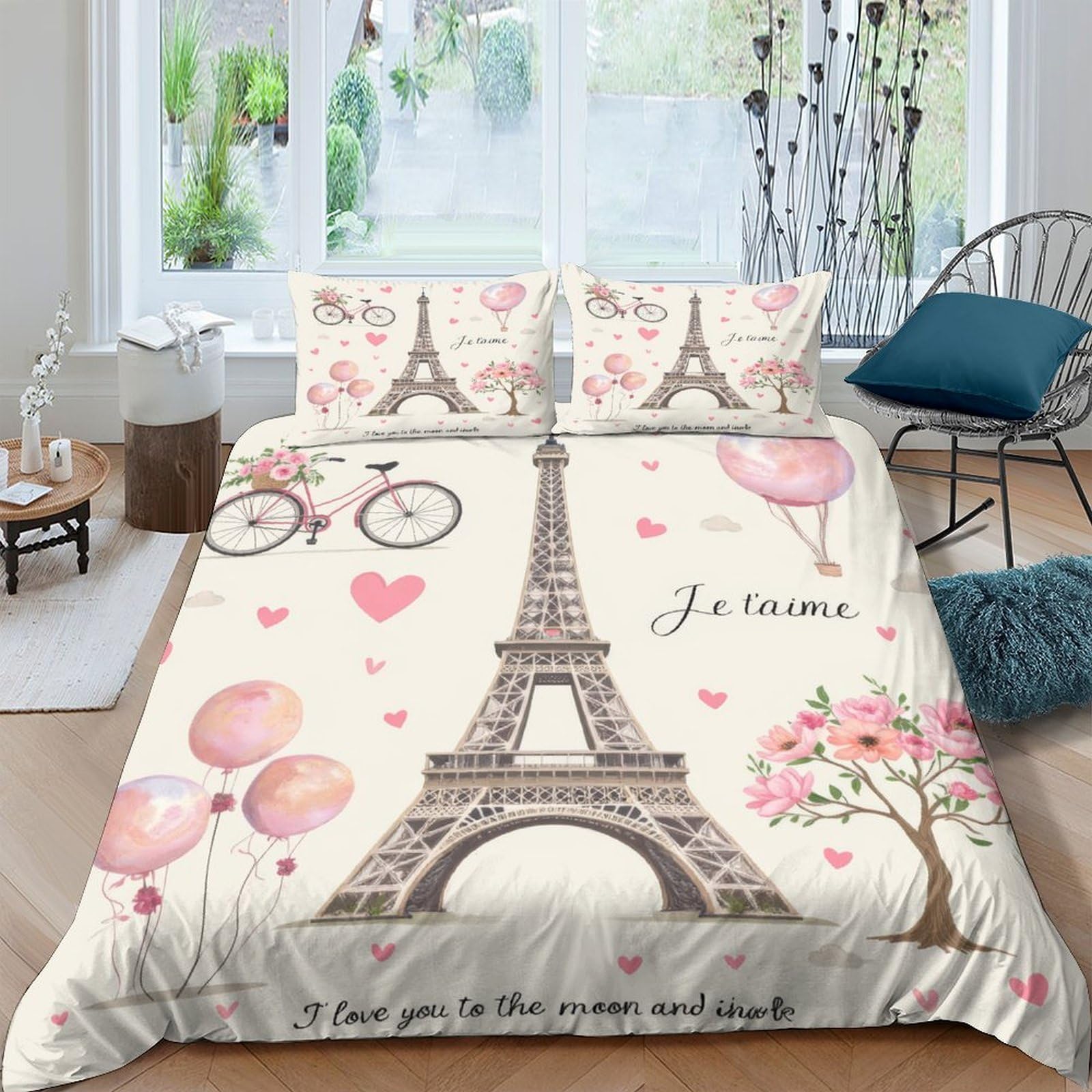 Ctjqhvkz Style-4 3D Printed Eiffel Tower Balloon Fitted Sheet Microfiber Soft Breathable Paris Bicycle Bed Cover For Bedroom Decor Single（135X200cm）