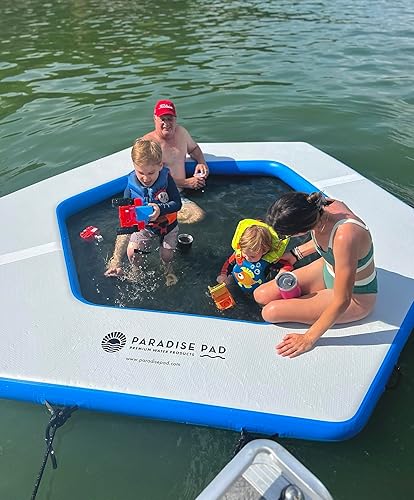 Miniatura 6 de Alfombrilla inflable flotante para lago, plataforma inflable, plataforma de barco, muelle de natación para piscinas, lagos y océano, forma hexagonal