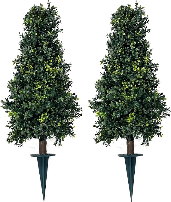 Two Artificial UV Rated 30'' Boxwood Cone Topiary w/Spike