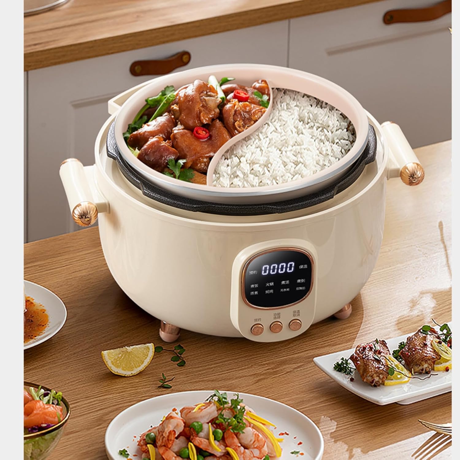 Lemuugo Electric Rice cooker, Smart Electric Hot Pot with Digital Display, 10 Cooking Functions, 24-Hour Timer, Multi-Compartment Design, 0-70KPa Hot Pot Pressure Cooking, Heat Preservation