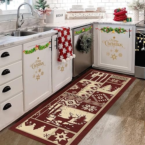 Miniatura 7 de Alfombra de pasillo de cocina rústica, alfombra decorativa de Navidad, alfombra larga para pasillo interior, alfombra antideslizante lavable para