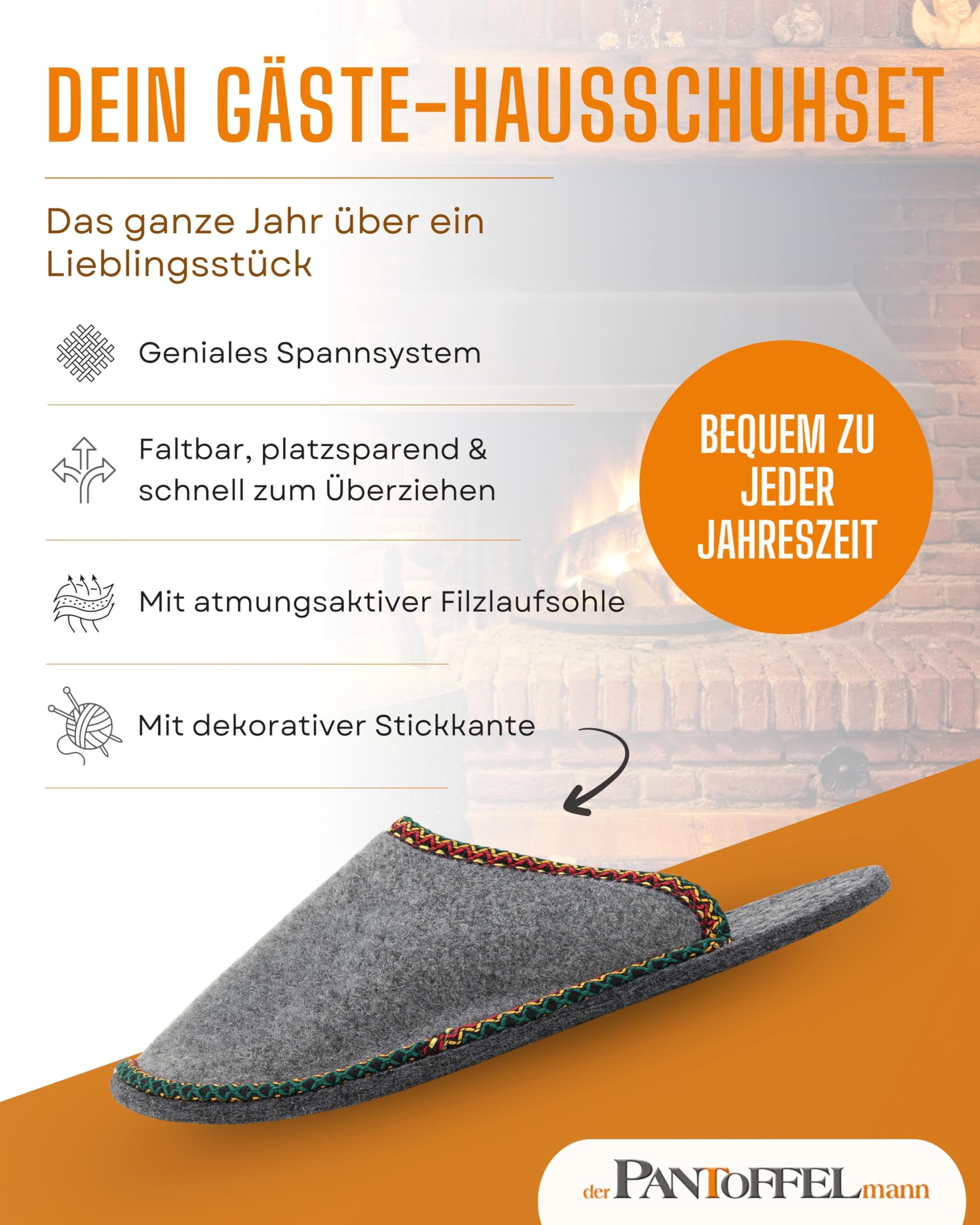 Pantoffelmann Filz Gästepantoffeln Set mit Filzsohle I 4 Paar Faltbare Filzschlappen gemischte Größen & Farben I Pantoffelset im großen Überpantoffel