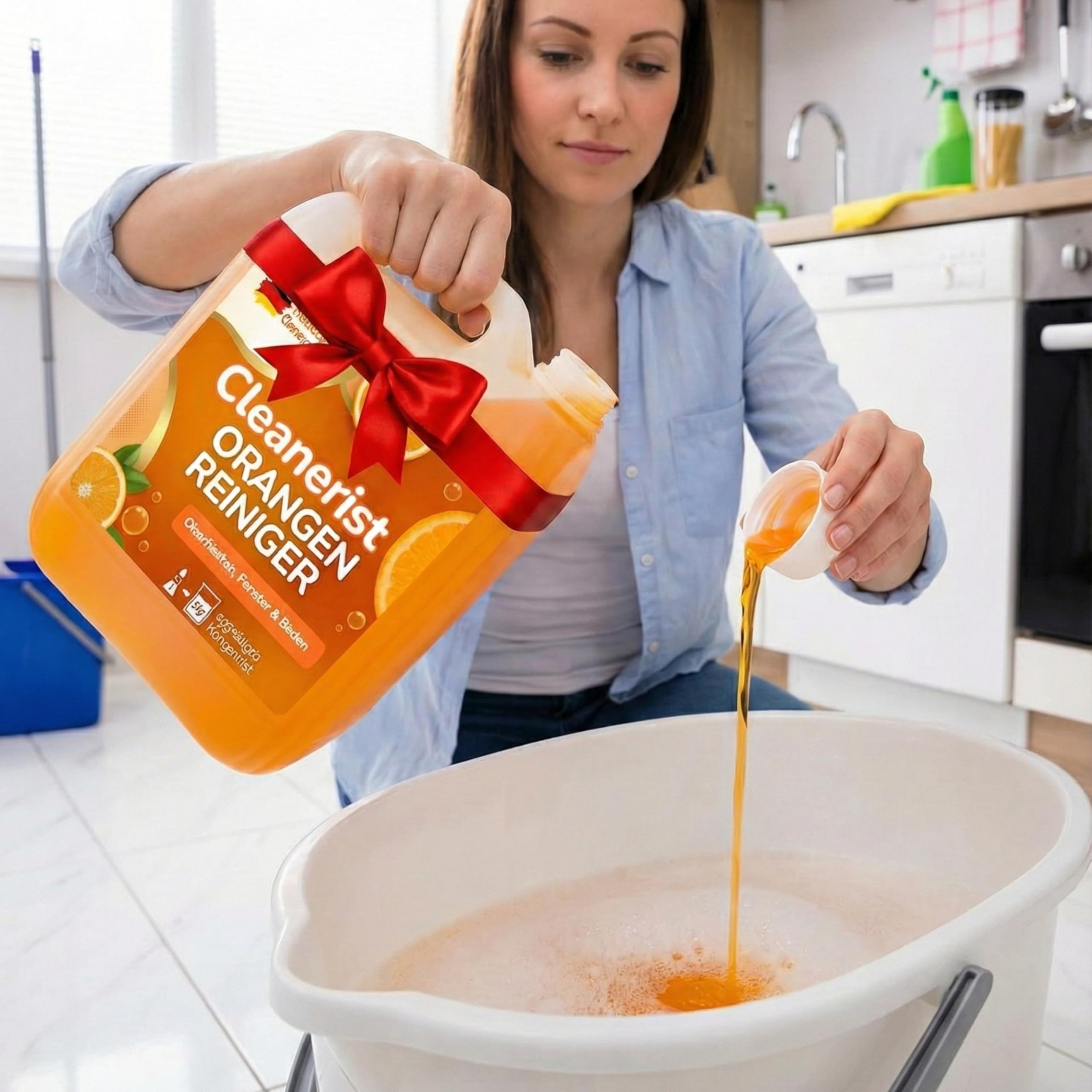 Die Seifenblase® 6L Orangenreiniger Konzentrat [1:100] - ergibt 600L Universalreiniger mit Orangenduft - Allzweckreiniger ähnl. zu Orangenöl für Oberflächen, Küche, Bäder, Boden, Glas & Fenster
