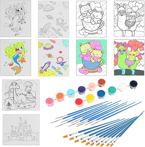 Miniatura 1 de Kabcifea - 28 lienzos predibujados para pintar 6 paneles de lienzo preestarcados de 78 x 98 pulgadas con 12 pinturas 20 pinceles para niñas y niños